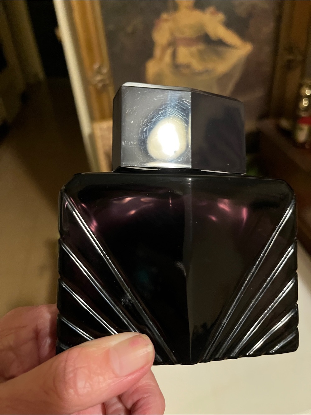 ART DECO “Passion” BOTTLE - Black Purple Glass - Empty - Vanity Decor - Stunning